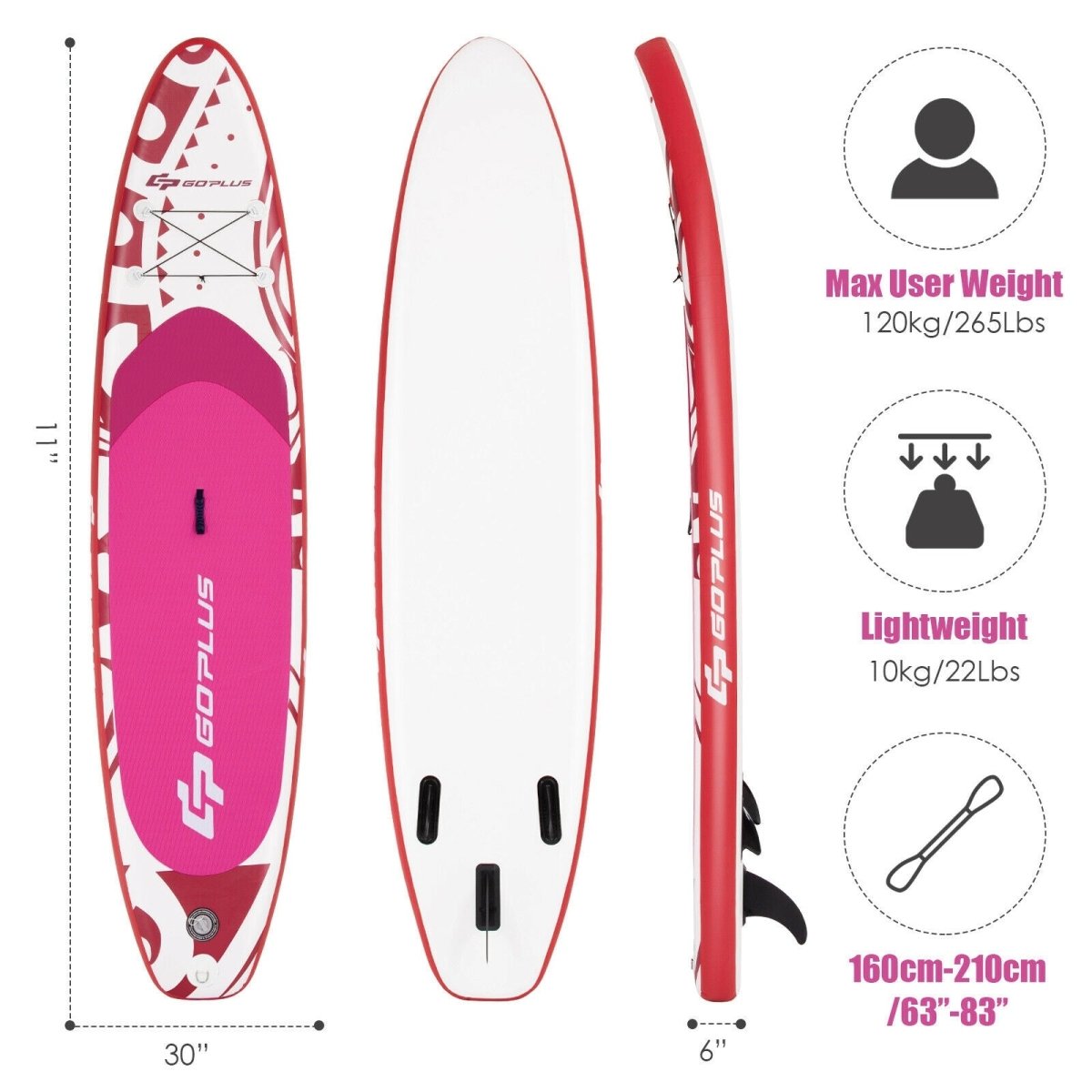 11 Foot Inflatable Adjustable Paddle Board with Carry Bag - GoPlus - Inflatable Stand - Up Paddleboards - GTIN0736542321616 - 2