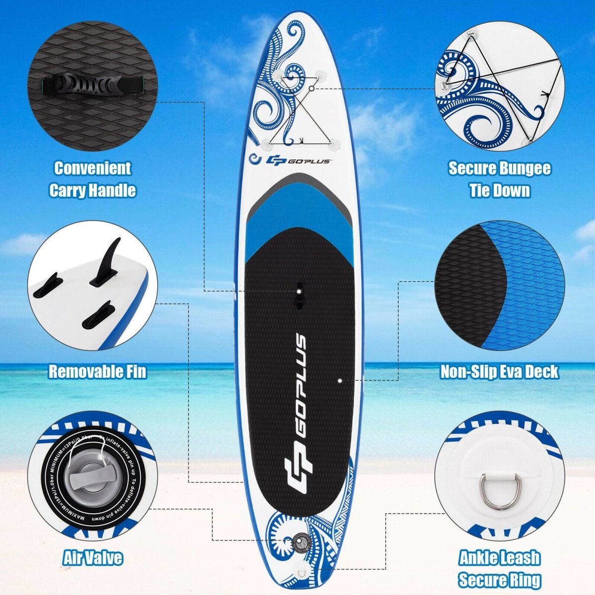 11 - Foot Inflatable Adjustable Paddle Board with Carry Bag - GoPlus - Inflatable Stand - Up Paddleboards - GTIN0736542321654 - 2