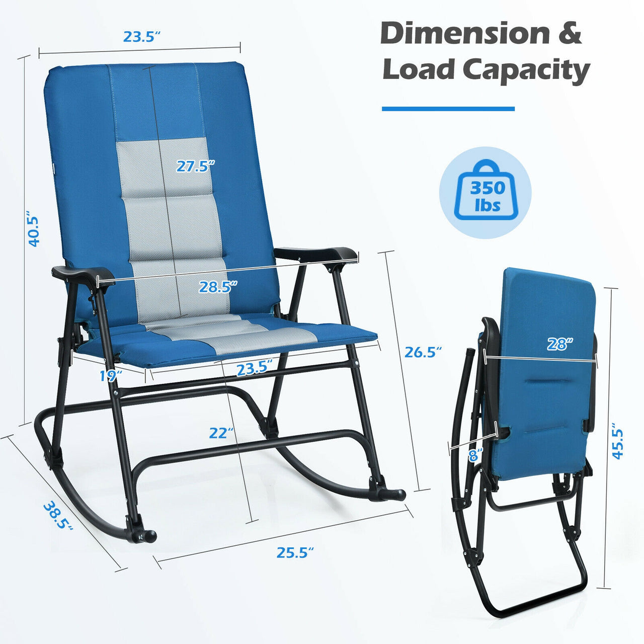 Portable Padded Rocking Camping Chair Blue