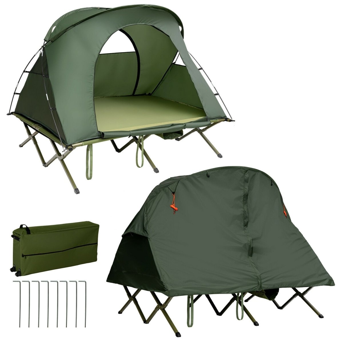 2 Person Outdoor Camping Tent with External Cover Green & Grey - Costway - Camping Tents - GTIN0794094543917 - 2