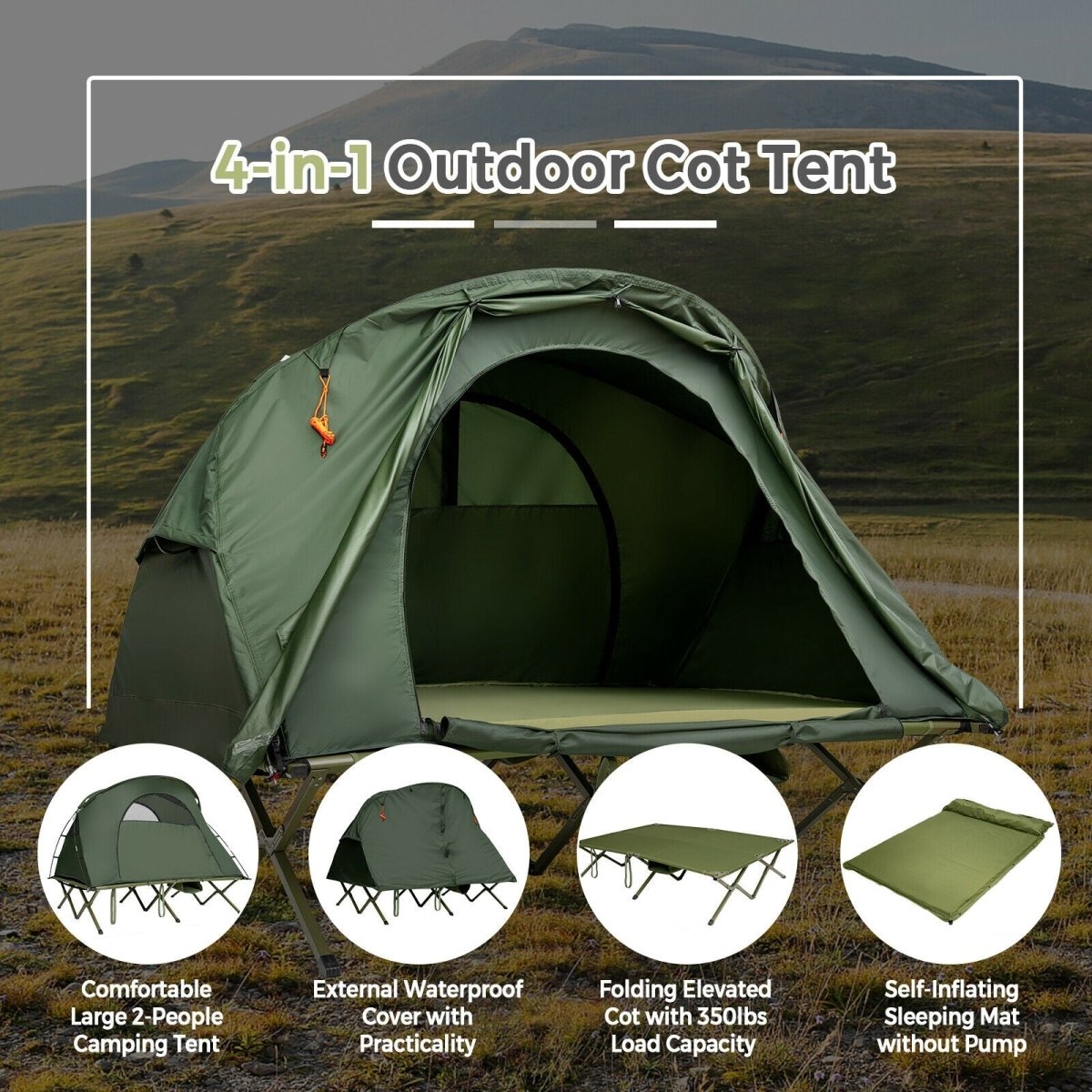 2 Person Outdoor Camping Tent with External Cover Green & Grey - Costway - Camping Tents - GTIN0794094543917 - 5