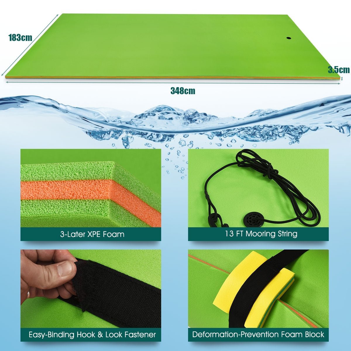 3 Layer Floating Water Pad 12x6 Foot Green & Blue - Costway - Water Pads - GTIN0783501298137 - 5