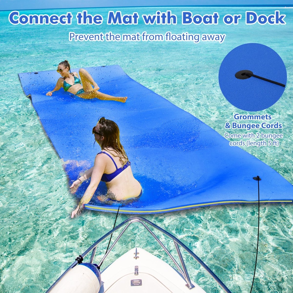 3 Layer Floating Water Pad Foam Mat 9'x6' Blue or Yellow - Costway - Water Pads - GTIN0753215529469 - 2