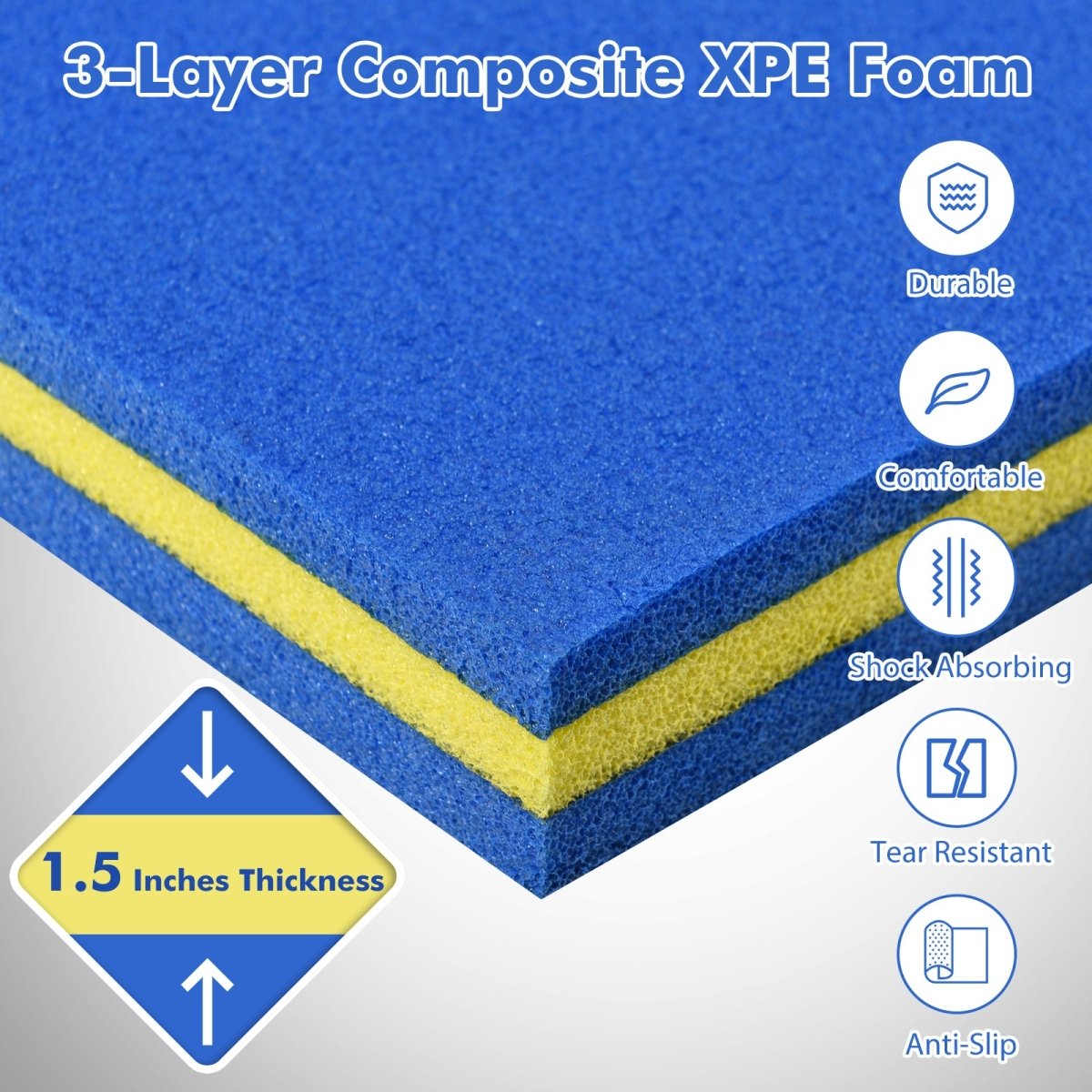 3 Layer Floating Water Pad Foam Mat 9'x6' Blue or Yellow - Costway - Water Pads - GTIN0753215529469 - 4