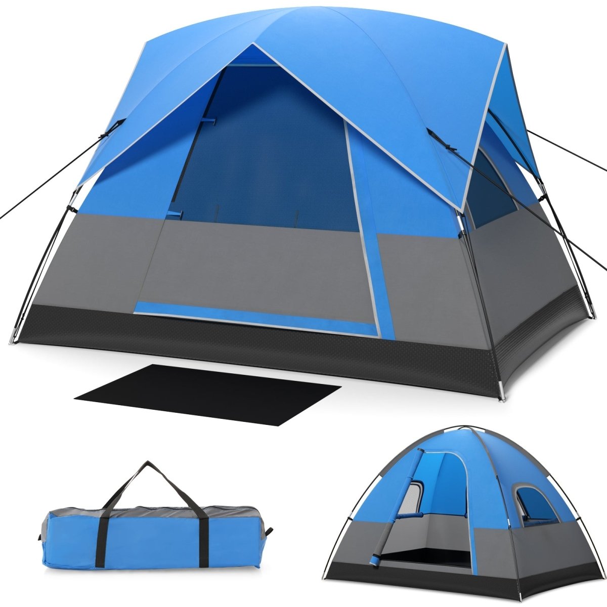 3 Person Camping Tent with Removable Floor Mat Blue - Costway - Camping Tents - GTIN - 2