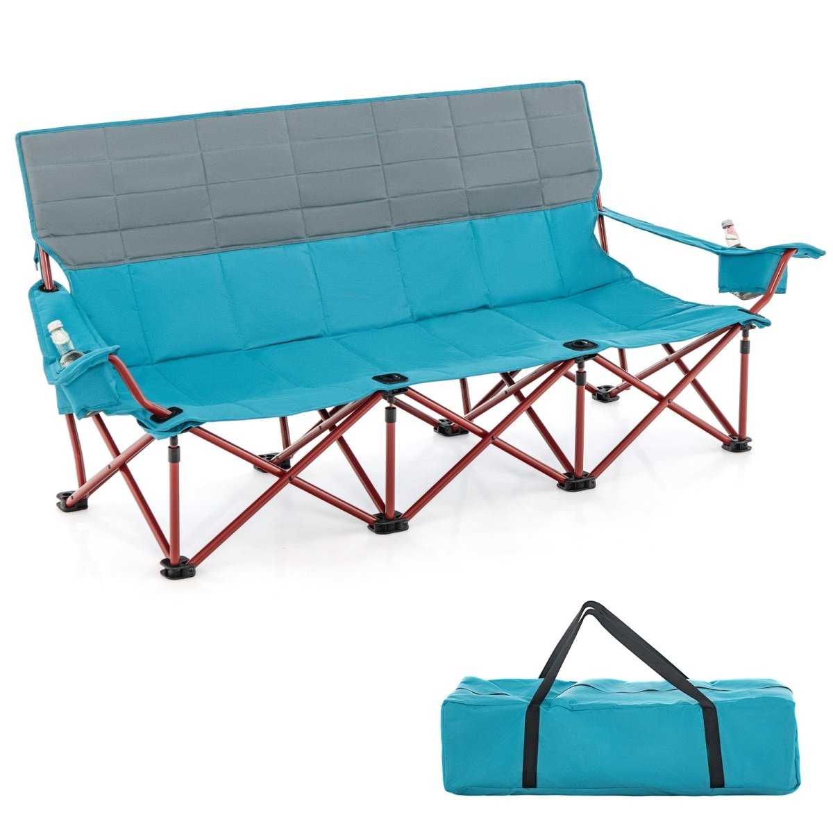 3 Person Folding Camping Chair with 2 Cup Holders Cotton Padding & Storage Bag - Costway - Chairs & Lounges - GTIN197867566623 - 1