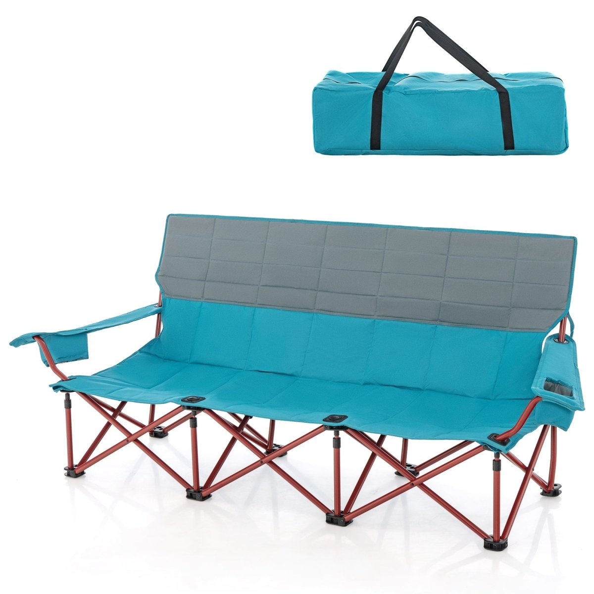 3 Person Folding Camping Chair with 2 Cup Holders Cotton Padding & Storage Bag - Costway - Chairs & Lounges - GTIN197867566623 - 2