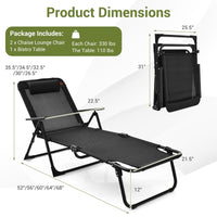 Thumbnail for 3 Piece Folding Chaise Lounge Set with PVC Tabletop - Costway - Chairs & Lounges - GTIN6473512592914 - 2