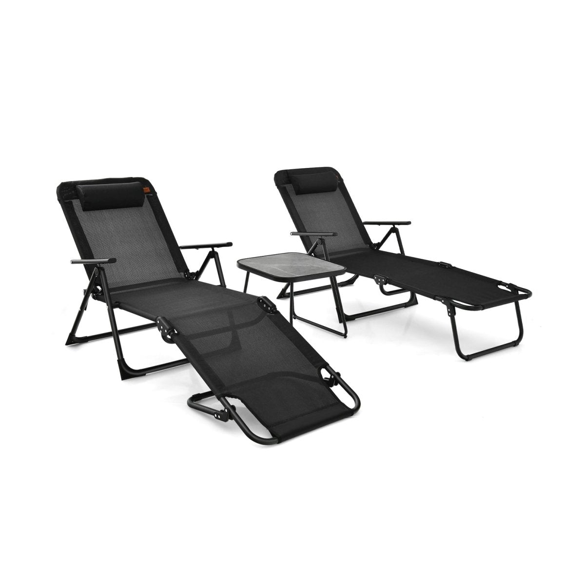 3 Piece Folding Chaise Lounge Set with PVC Tabletop - Costway - Chairs & Lounges - GTIN6473512592914 - 1