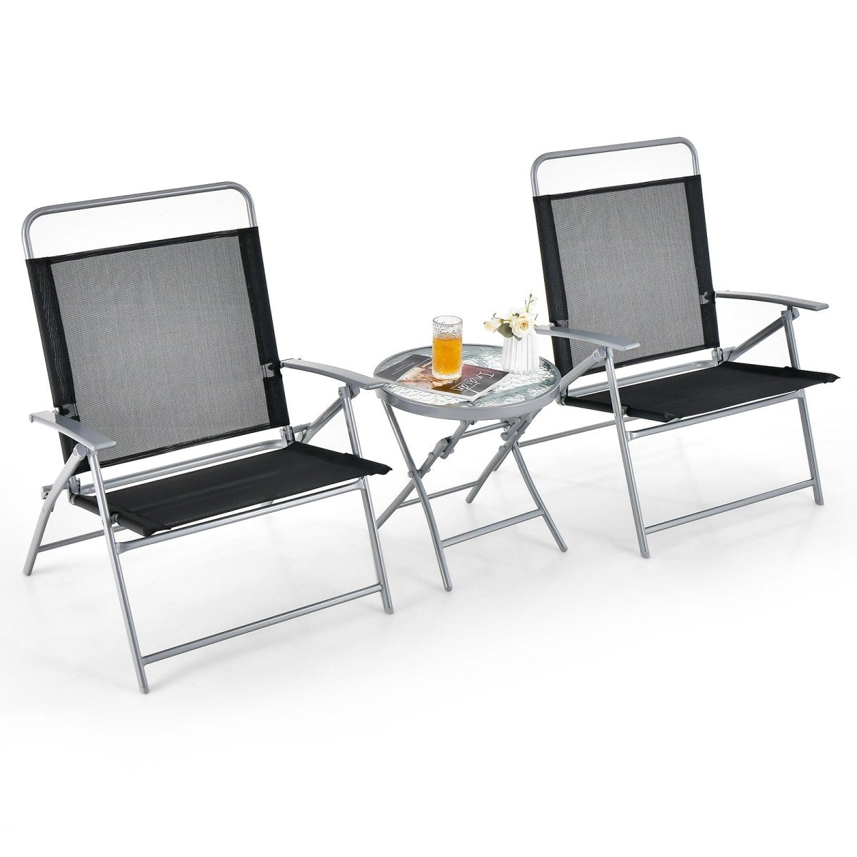 3 Piece Outdoor Folding Metal Chair Set with Table - Costway - Chairs & Lounges - GTIN6473514254988 - 2