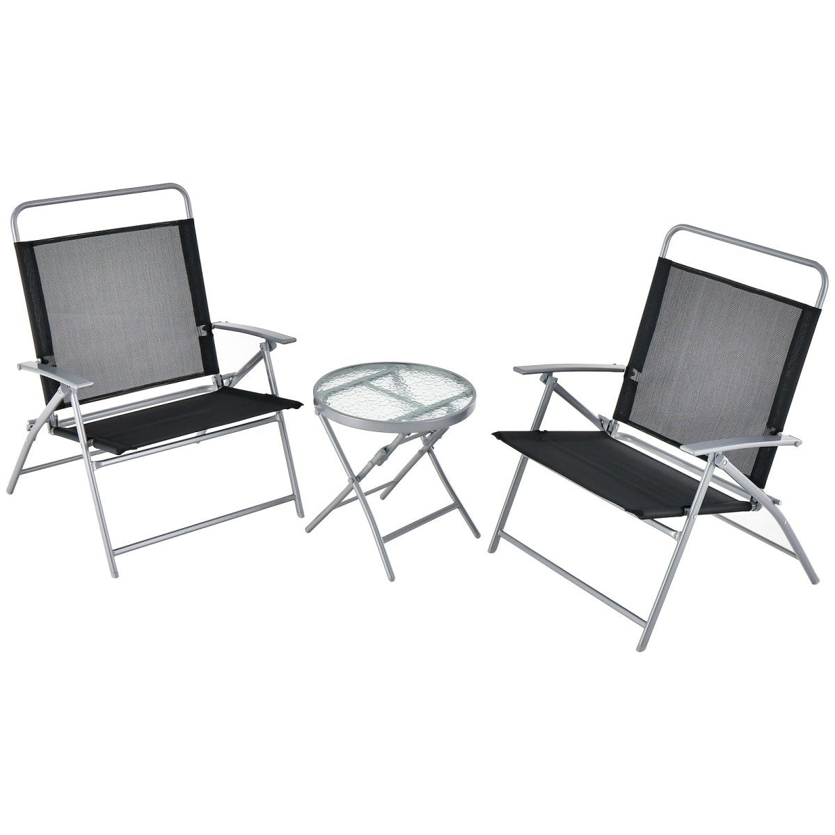 3 Piece Outdoor Folding Metal Chair Set with Table - Costway - Chairs & Lounges - GTIN6473514254988 - 1