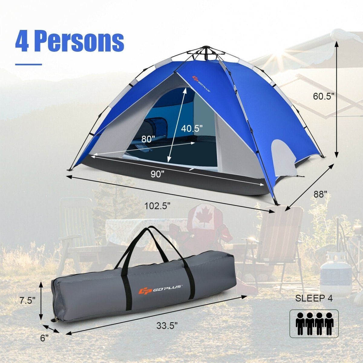 4 Person Pop - Up Waterproof Camping Tent with Detachable Sun Shelter - GoPlus - Camping Tents - GTIN6473512486220 - 2