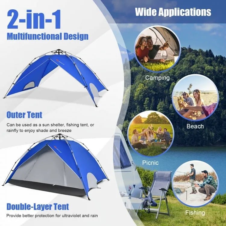 4 Person Pop - Up Waterproof Camping Tent with Detachable Sun Shelter - GoPlus - Camping Tents - GTIN6473512486220 - 3