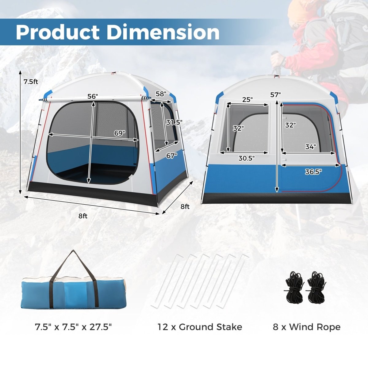 5 Person Camping Tent with Mesh Windows and Carrying Bag - Costway - Camping Tents - GTIN197867009298 - 2