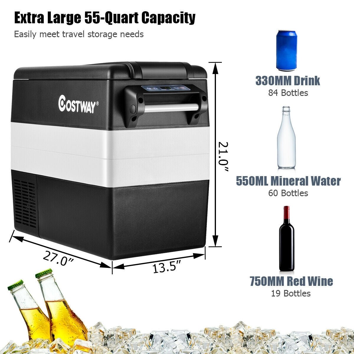 55 Quarts Portable Electric Refrigerator Silver - Costway - Coolers - GTIN - 5