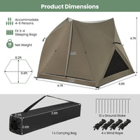 Thumbnail for 6 - Sided Pop - up Family Tent with Rainfly Skylight 3 Doors & Windows 4 - 6 People - Costway - Camping Tents - GTIN197867758509 - 2