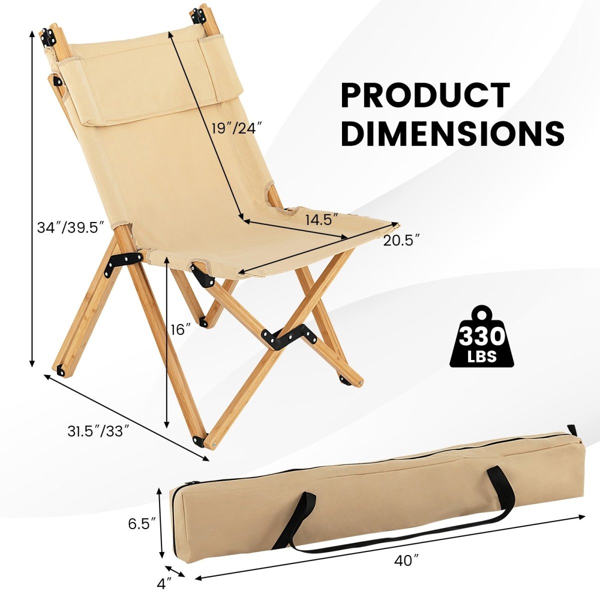 Bamboo Folding Camping Chair with 2 - Level Adjustable Backrest - Costway - Chairs & Lounges - GTIN6473511934340 - 3