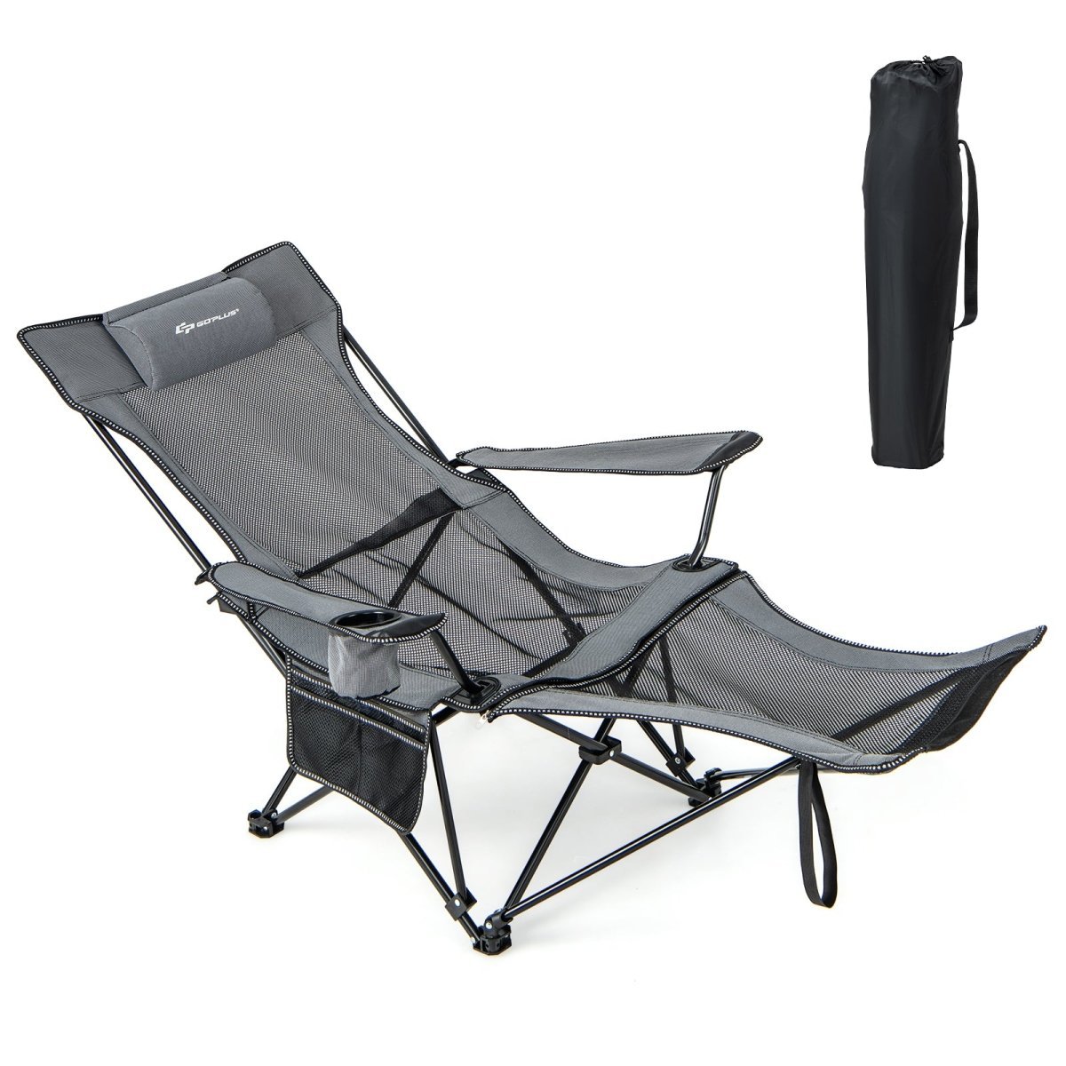 Camping Chair with Detachable Footrest Adjustable Backrest Gray - GoPlus - Chairs & Lounges - GTIN197867377755 - 1