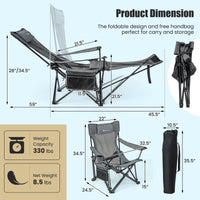 Thumbnail for Camping Chair with Detachable Footrest Adjustable Backrest Gray - GoPlus - Chairs & Lounges - GTIN197867377755 - 3