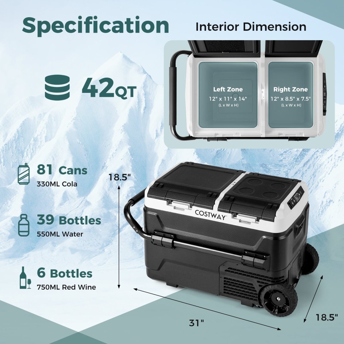 Car Refrigerator Dual Zone Camping Travel Truck RV Boat Outdoor 12V - Costway - Coolers - GTIN - 4