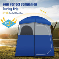 Thumbnail for Double - Room Camping Toilet Shower Wash Tent with Floor and Portable Storage Bag Blue - Costway - Camping Tents - GTIN0794094568071 - 7