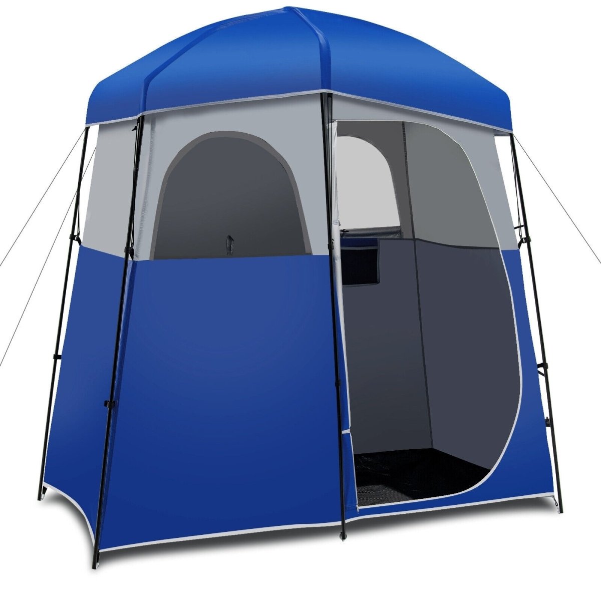 Double - Room Camping Toilet Shower Wash Tent with Floor and Portable Storage Bag Blue - Costway - Camping Tents - GTIN0794094568071 - 1