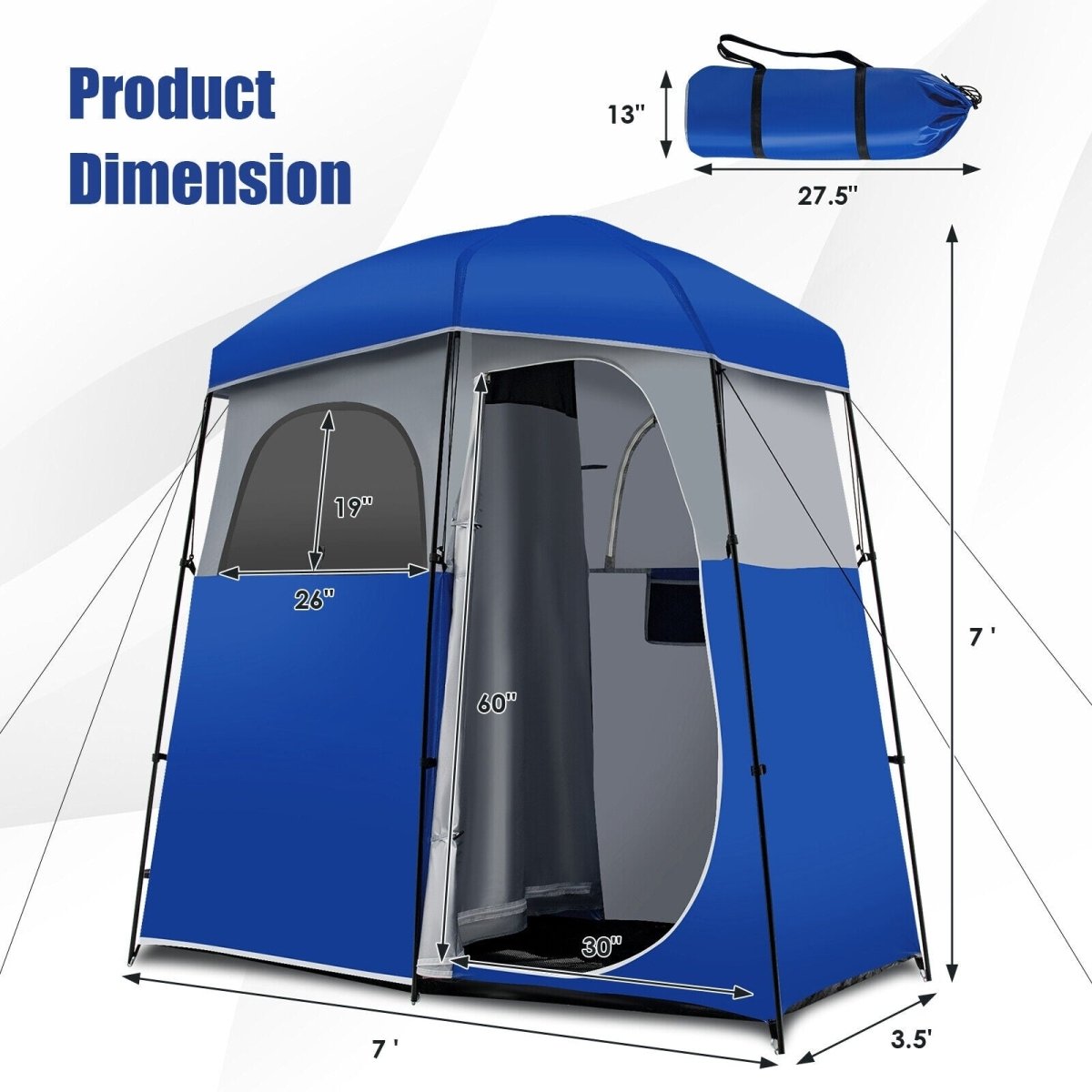 Double - Room Camping Toilet Shower Wash Tent with Floor and Portable Storage Bag Blue - Costway - Camping Tents - GTIN0794094568071 - 4