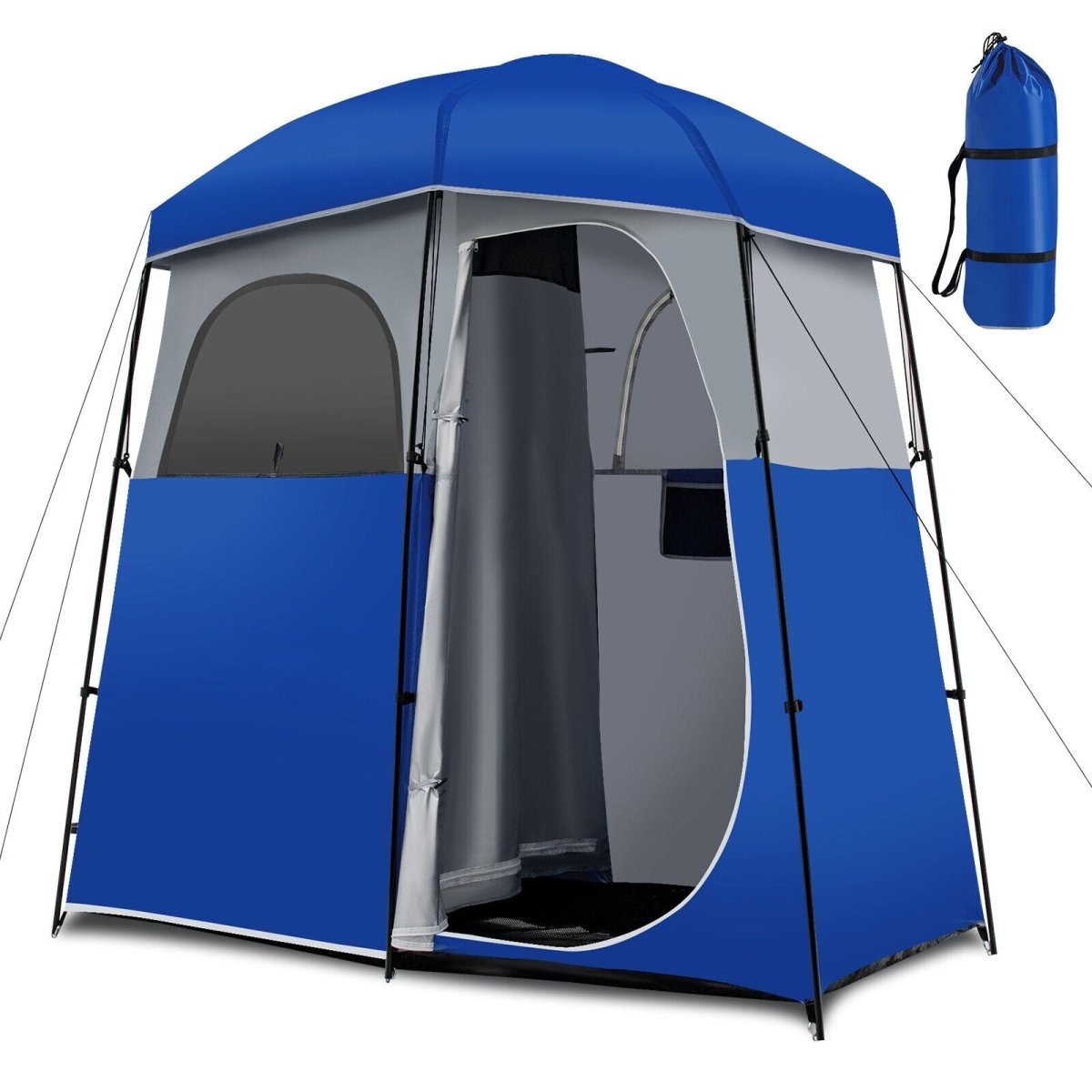 Double - Room Camping Toilet Shower Wash Tent with Floor and Portable Storage Bag Blue - Costway - Camping Tents - GTIN0794094568071 - 6