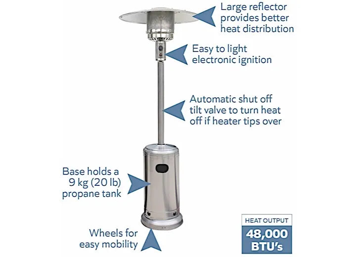 Blue Sky Outdoor Living Patio Heater Stainless Steel Propane 48,000 BTU