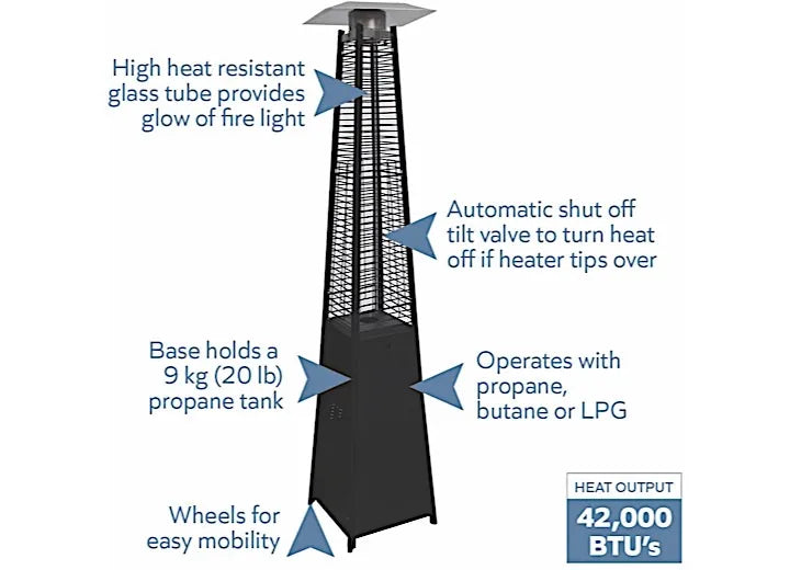 Blue Sky Outdoor Living Propane/Butane Patio Heater 360° Flame Pillar 42,000 BTU