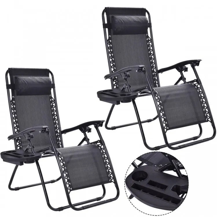 Set of 2 Folding Lounge Chairs Zero Gravity