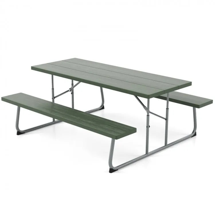 Folding Picnic Table with All-Weather HDPE Tabletop and Umbrella Hole