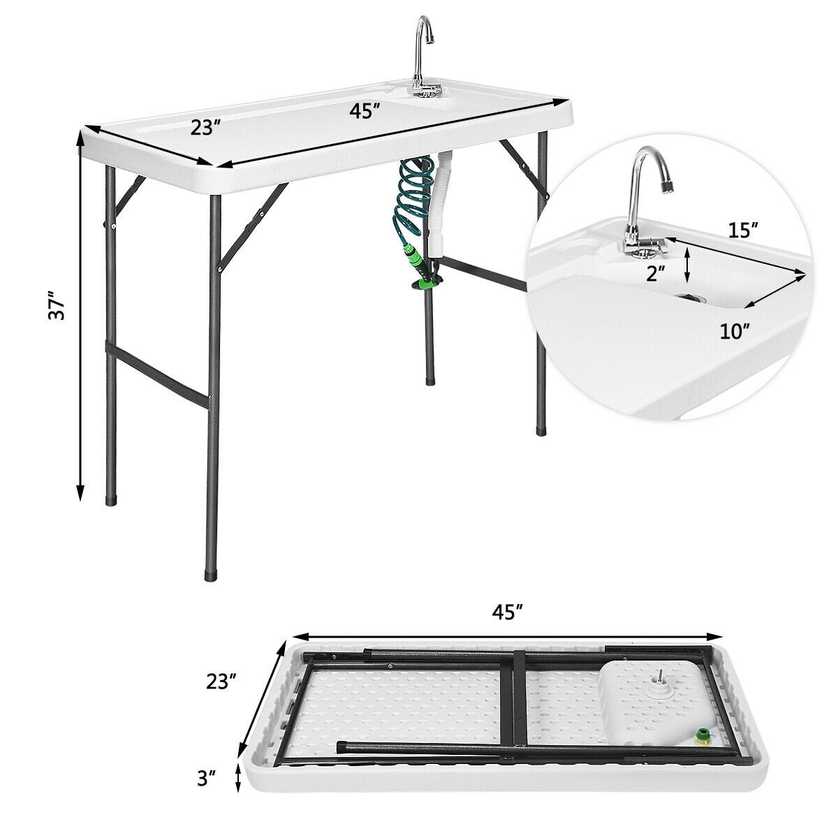 Foldable Camping Table with Sink, Faucet & Sprayer - Costway - Tables - GTIN6940350815517 - 2