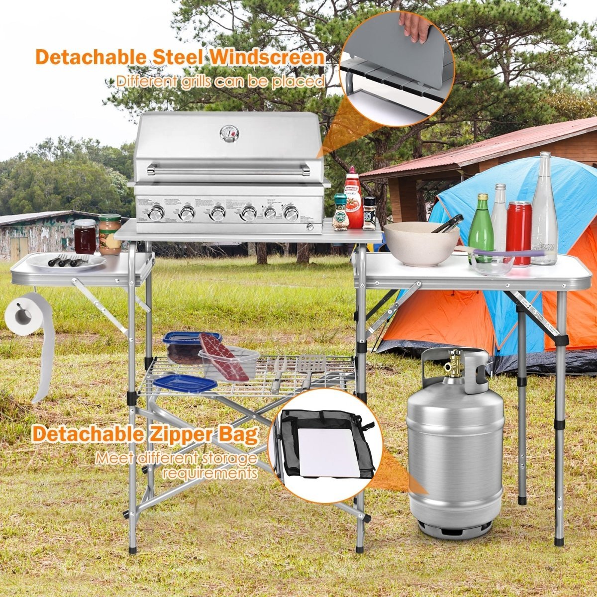 Foldable Outdoor BBQ Portable Grilling Table With Windscreen Bag - Costway - Tables - GTIN796914863915 - 5