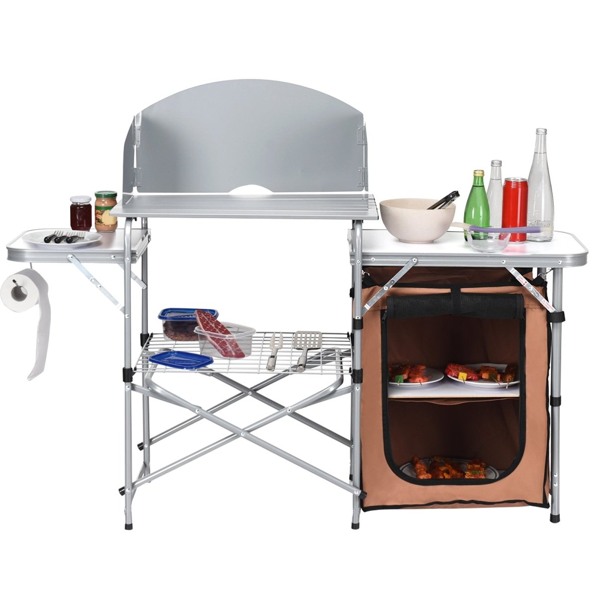 Foldable Outdoor BBQ Portable Grilling Table With Windscreen Bag - Costway - Tables - GTIN796914863915 - 2