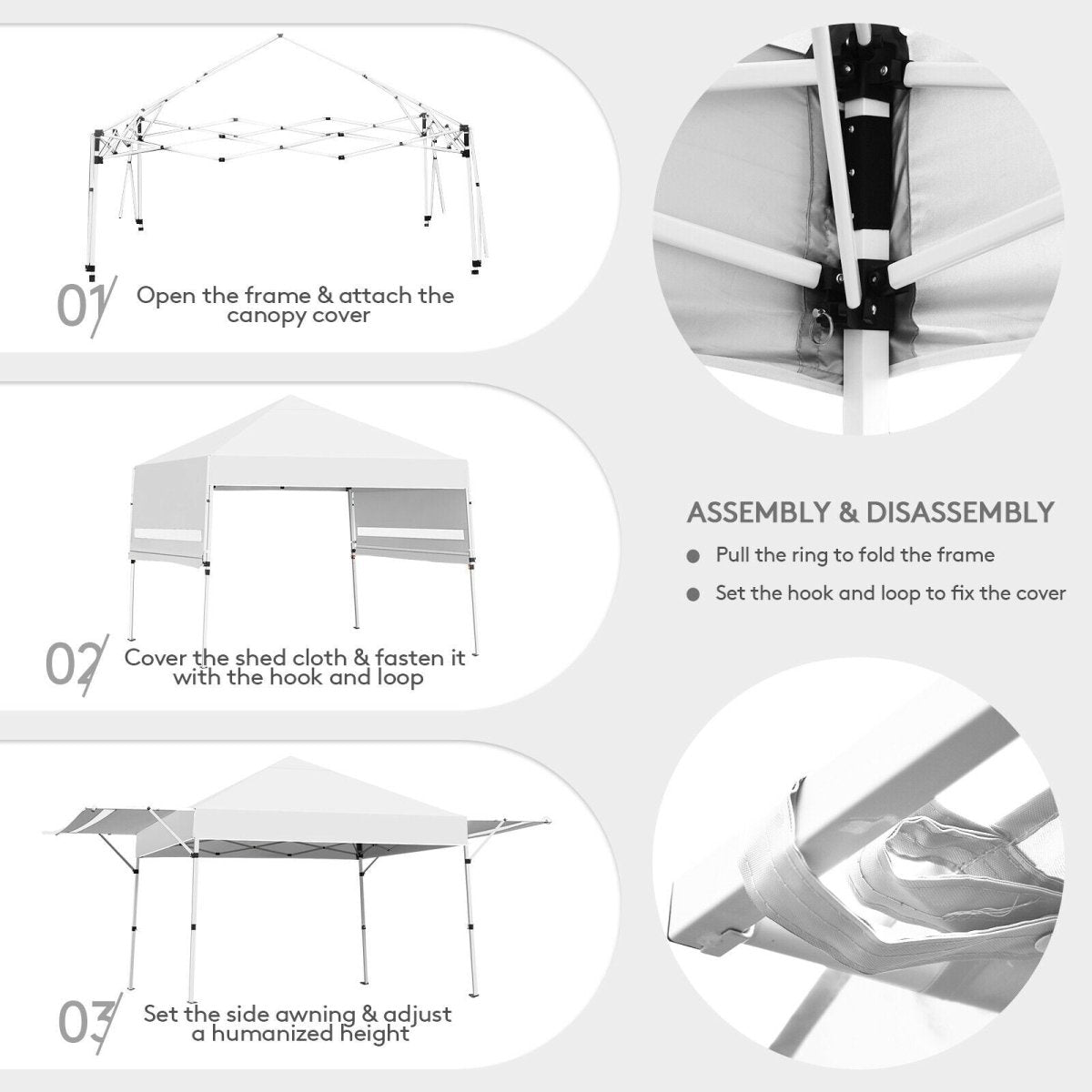 Foldable Pop Up Canopy with Adjustable Instant Sun Shelter 17'x10' - Costway - Canopy Tents - GTIN6499854644548 - 3