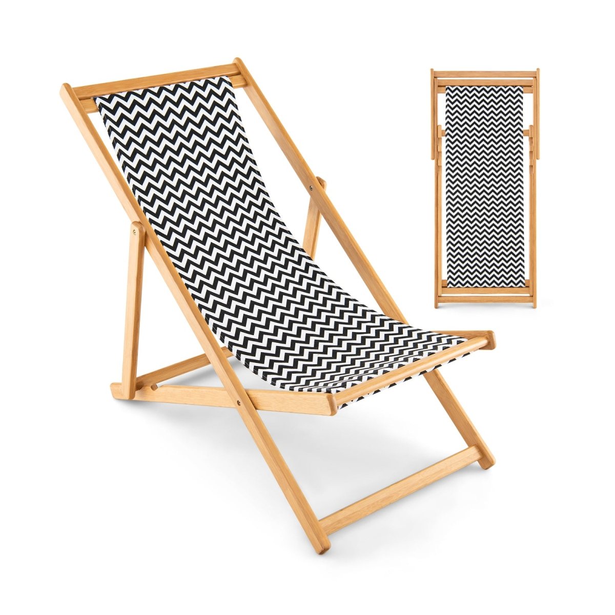 Folding Bamboo Sling Chair with Adjustable Backrest and Canvas - Costway - Chairs & Lounges - GTIN6473513488728 - 1