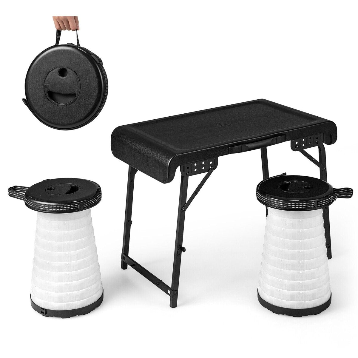 Folding Camping Table with 2 Collapsible LED Stools - Costway - Tables - GTIN0783501340515 - 2