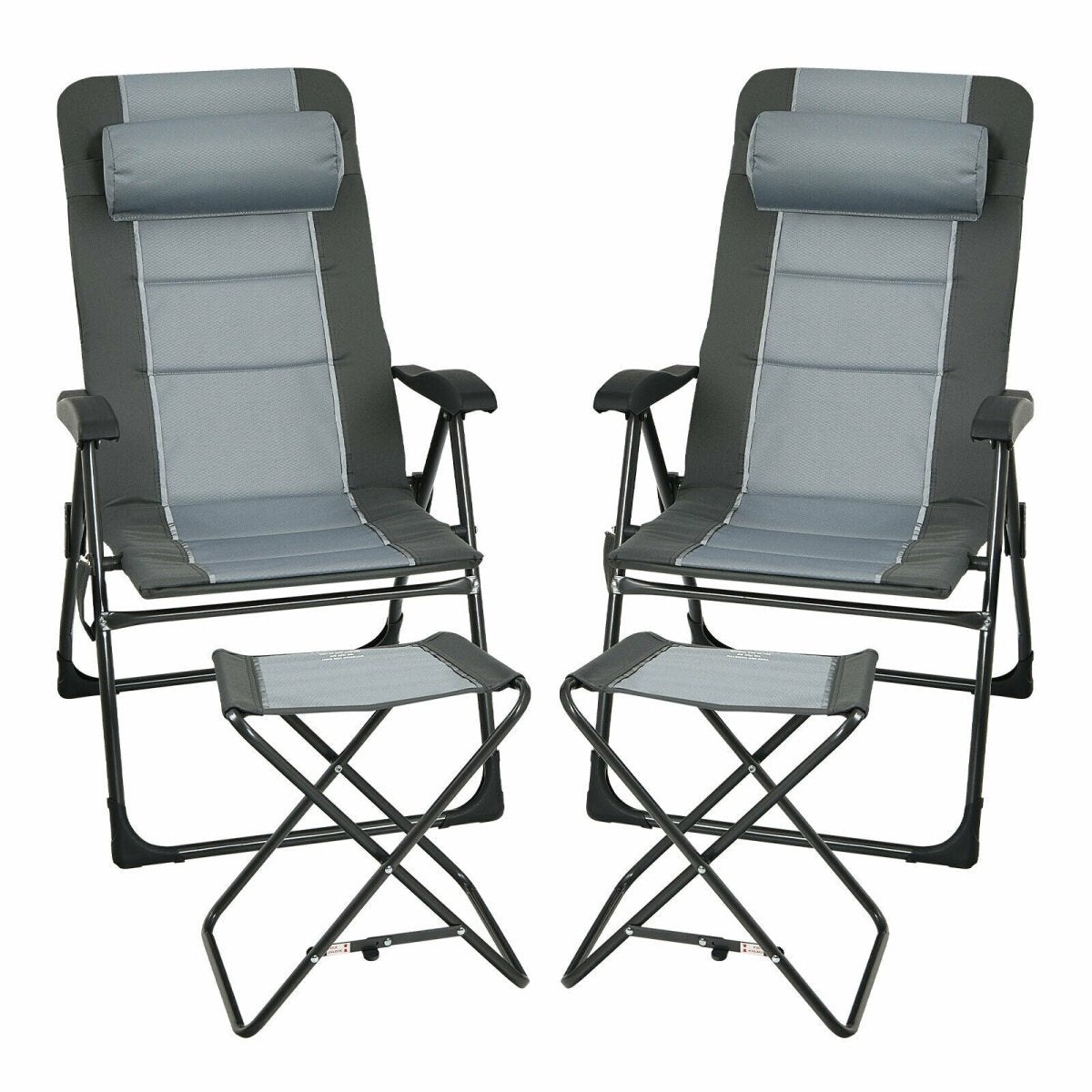 Folding Chair with Ottoman Set of 2 Recliner Adjustable Gray - Costway - Chairs & Lounges - GTIN07335699131692 - 2