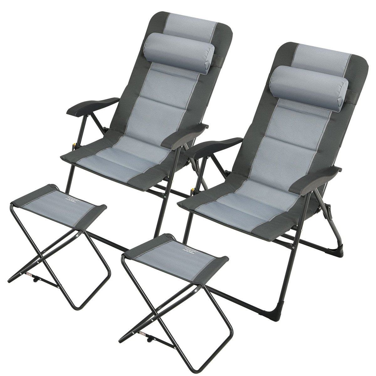 Folding Chair with Ottoman Set of 2 Recliner Adjustable Gray - Costway - Chairs & Lounges - GTIN07335699131692 - 1