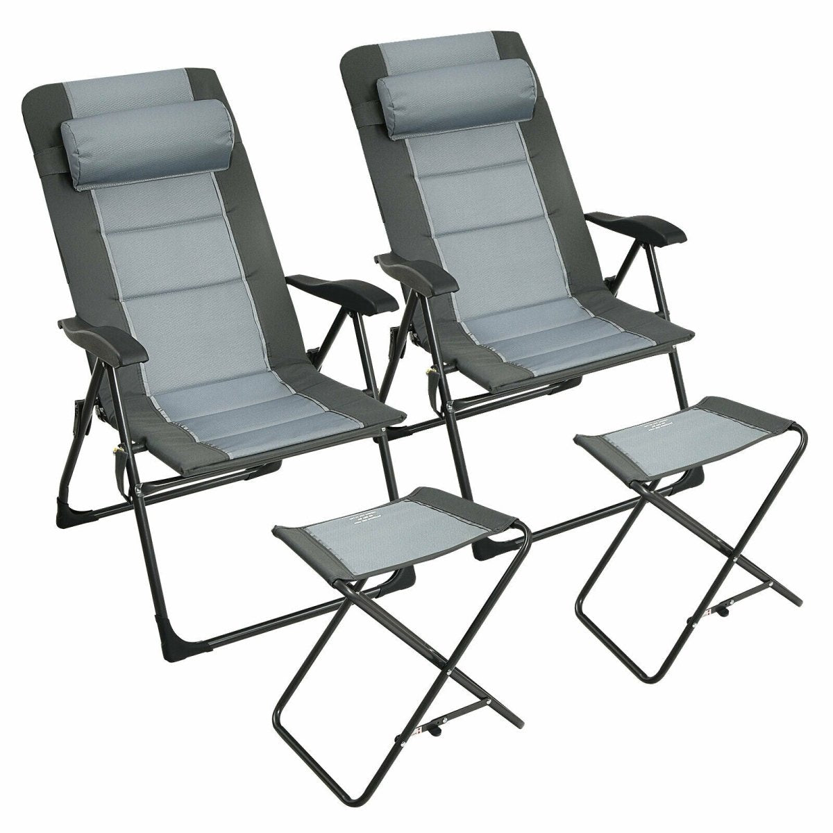 Folding Chair with Ottoman Set of 2 Recliner Adjustable Gray - Costway - Chairs & Lounges - GTIN07335699131692 - 3