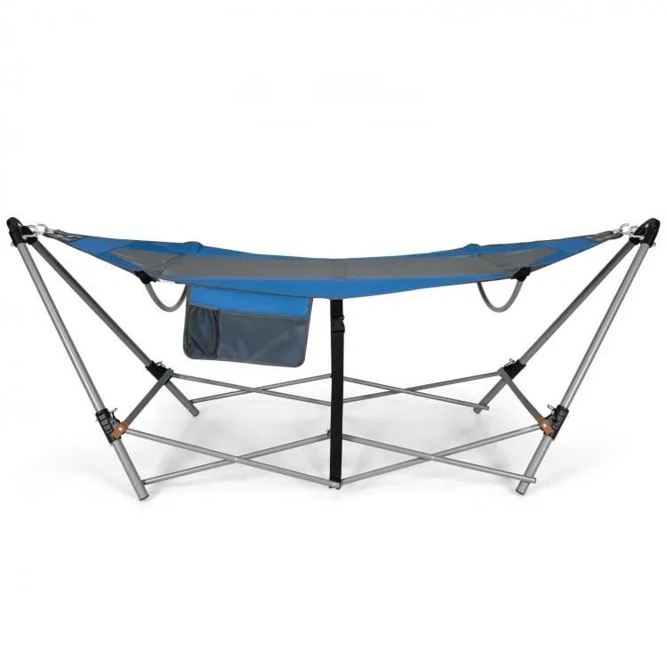 Folding Hammock with Side Pocket and Iron Stand Outdoor Blue - Costway - Hammocks & Hanging Chairs - GTIN06742762153610 - 1