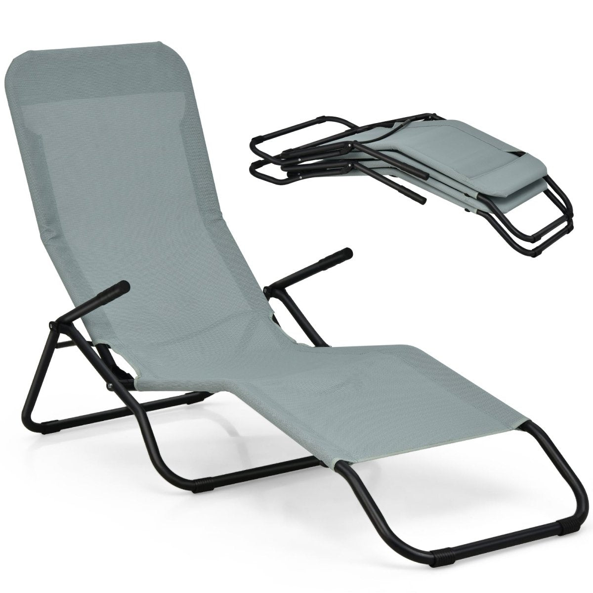 Folding Portable Chaise Lounger with Rocking Design 2 Piece Light Green - Costway - Chairs & Lounges - GTIN - 2