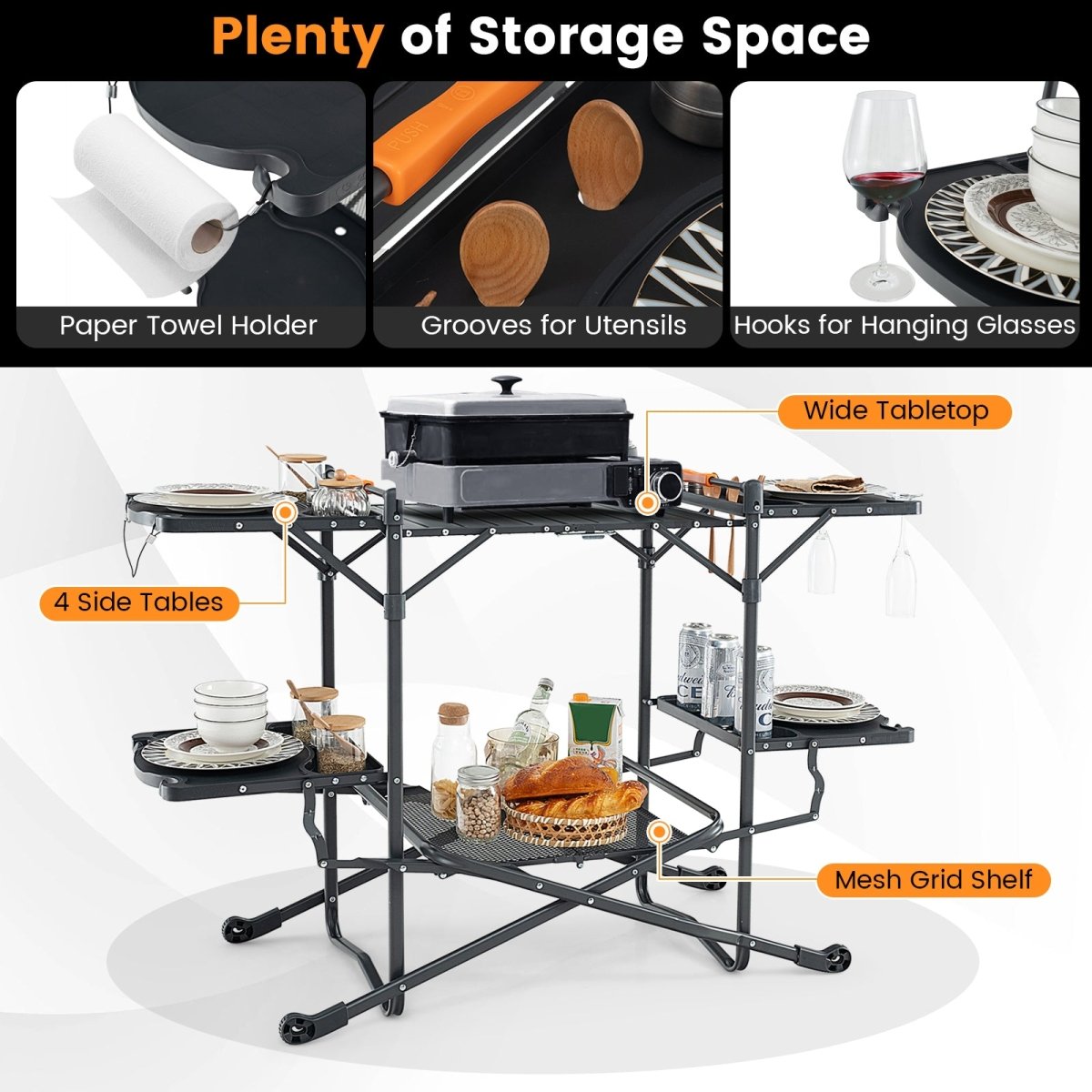 Folding Portable Outdoor Cook Station with Aluminum Tabletop - Costway - Tables - GTIN197867212186 - 4