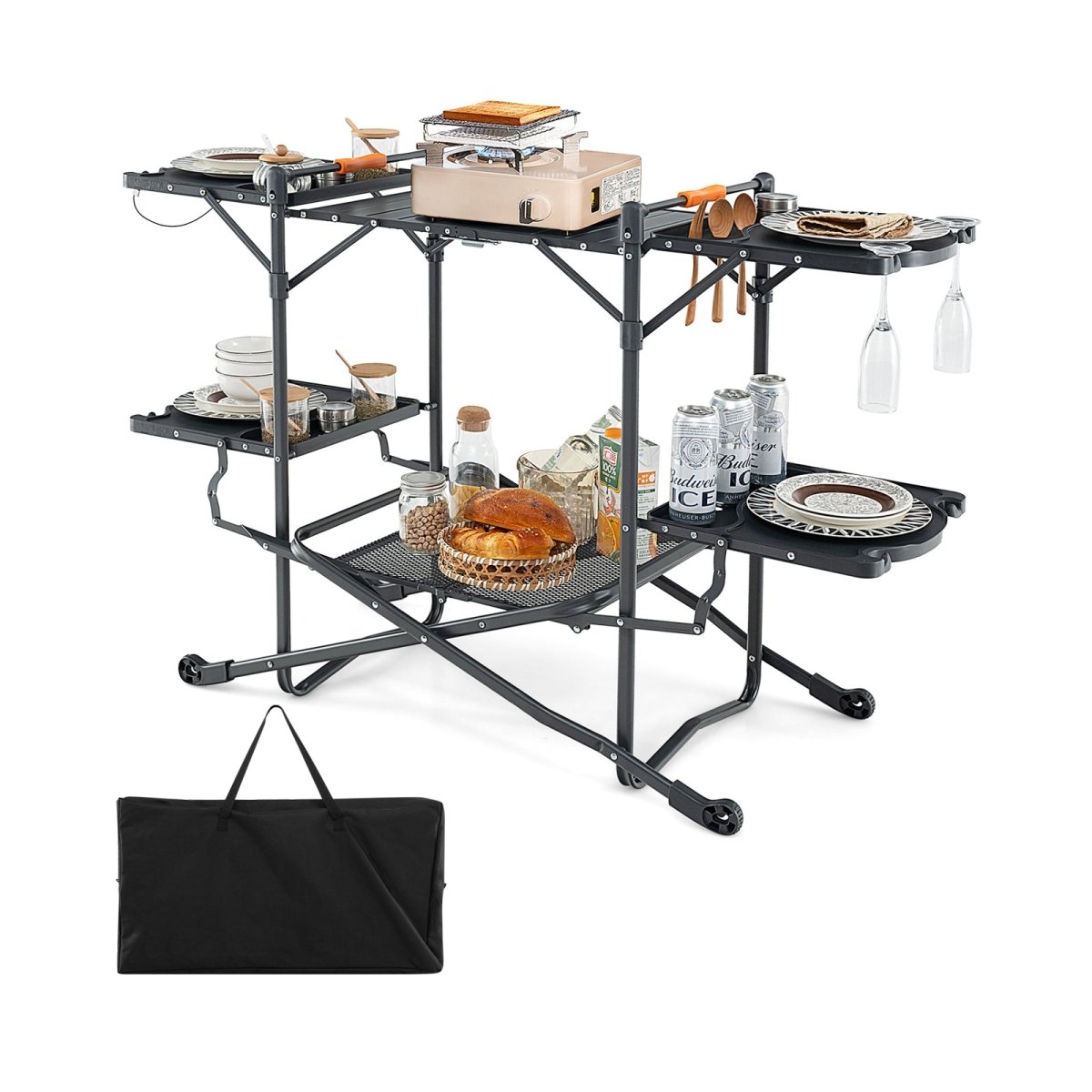 Folding Portable Outdoor Cook Station with Aluminum Tabletop - Costway - Tables - GTIN197867212186 - 2