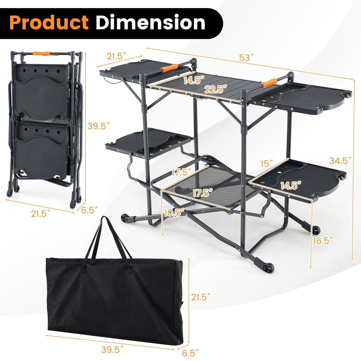 Folding Portable Outdoor Cook Station with Aluminum Tabletop - Costway - Tables - GTIN197867212186 - 3