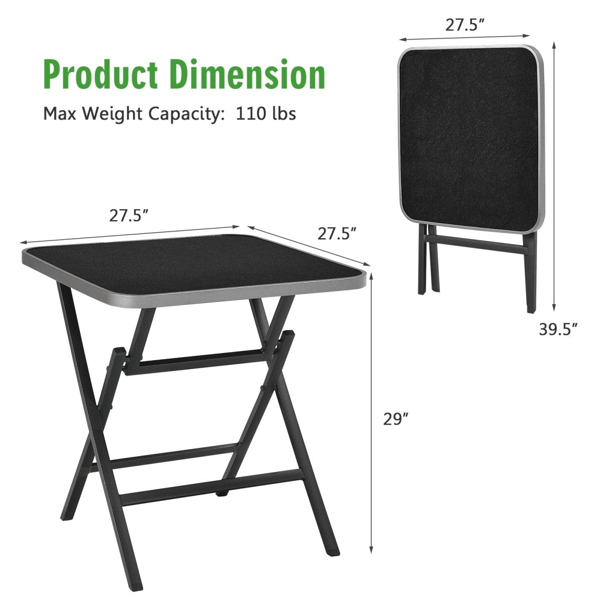 Folding Square Table with Aluminum Frame and Tempered Glass Top - Costway - Tables - GTIN06742763565764 - 5