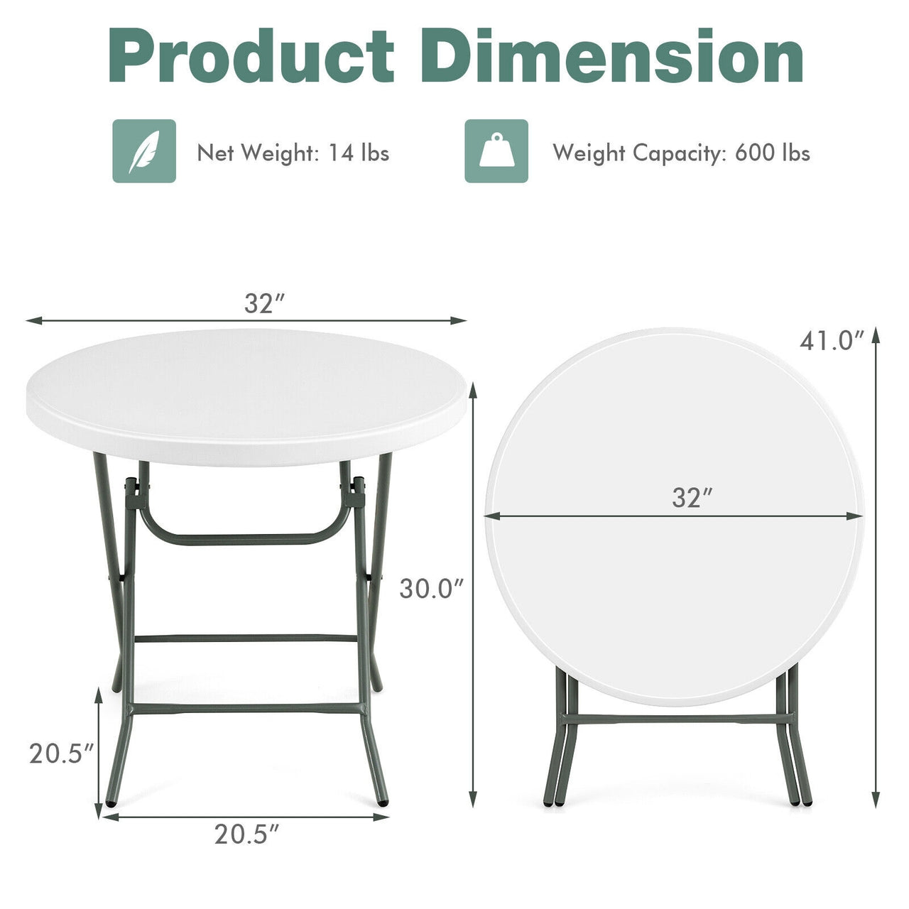 Round Foldable Lightweight Table 32 Inch