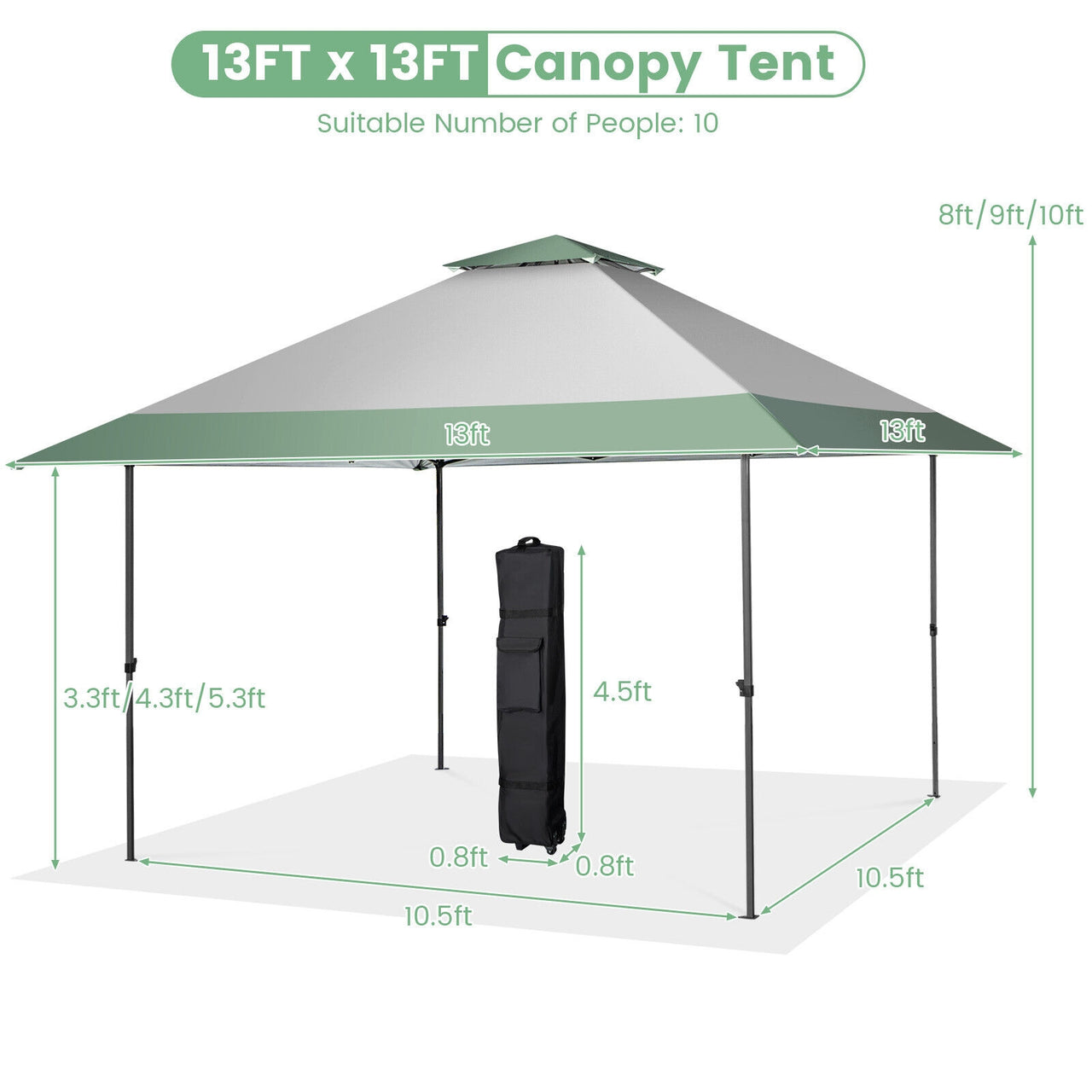 Pop-Up Canopy Tent with Vented Top and Wheeled Storage Bag 13'x13' Grey