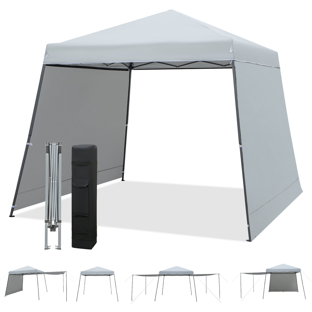 Portable Pop-up Canopy with Sidewalls & Awnings 10x10 Feet Gray